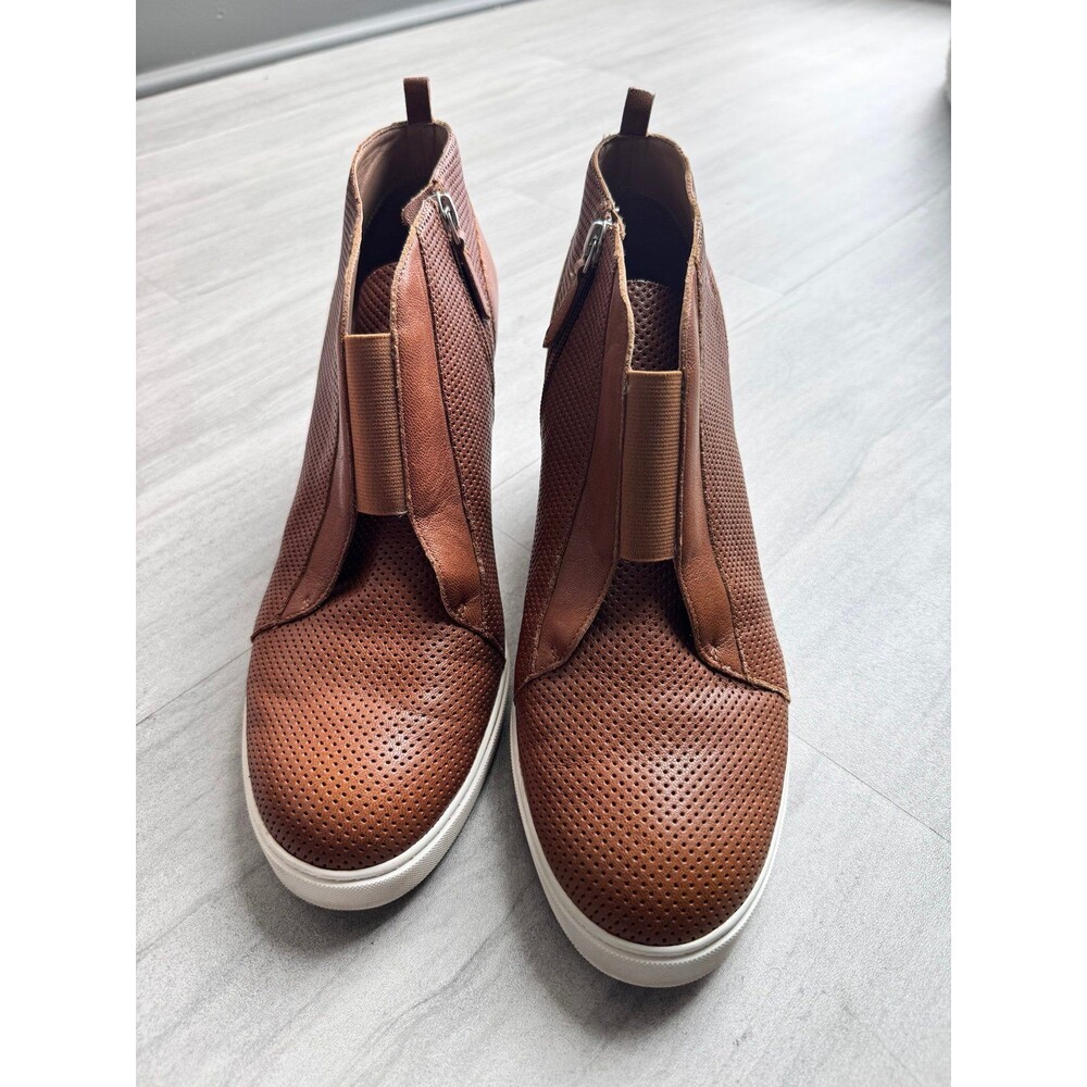 linea paolo wedge heel sneakers brown leather waterproof women’s 13 EUC